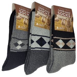 NEW Men's Faux Lamb Wool Crew Socks, Warm Winter Heavy Duty, Hiking Sux, 3-Pack